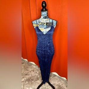 Wrinkled and Satin effect dress (Navy Blue)